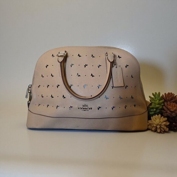 Coach Perforated Bow Crossgrain Leather Sierra Satchel 59344 SV/Beechwood - Picture 7 of 16